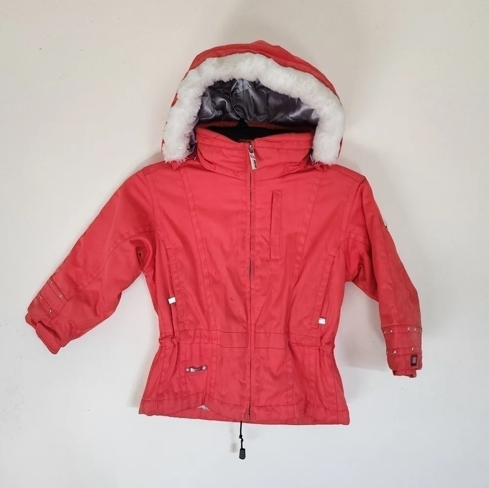 Spyder for Girls Blood-orange Winter Jacket Faux-fur Hooded Trim size 4